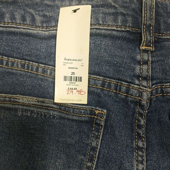 Harper Mid Rise Straight Jeans Size 25 Raw Hem Medium Wash Blue Denim 27X25. - Picture 7 of 8